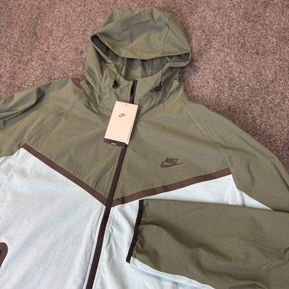 Nike Tech Mens Large Full Zip Woven Jacket Hooded Blue Green HM7151-464 NWT - Picture 1 of 12